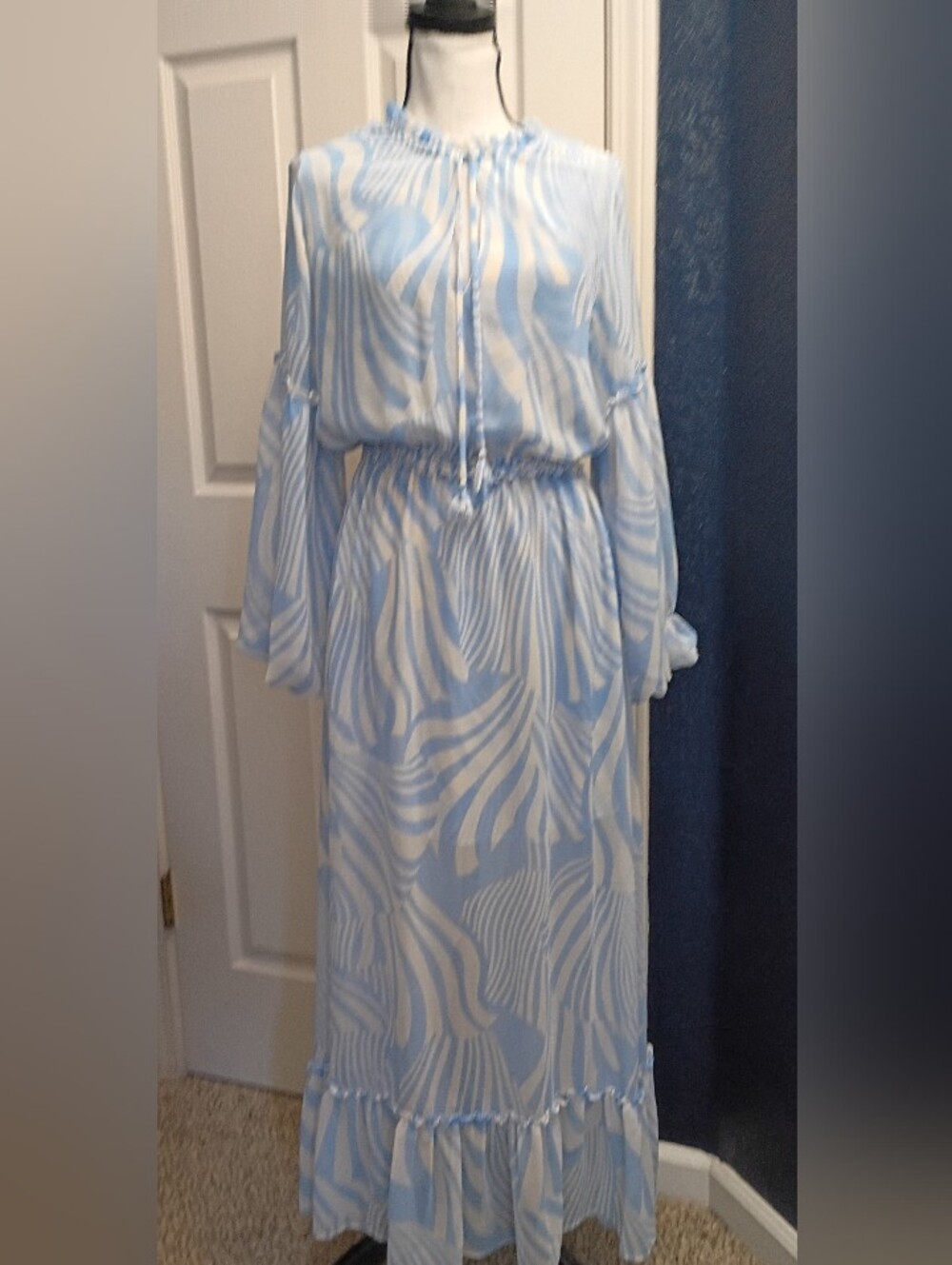 Misa Los Angeles Light Blue and White Printed Maxi Dress